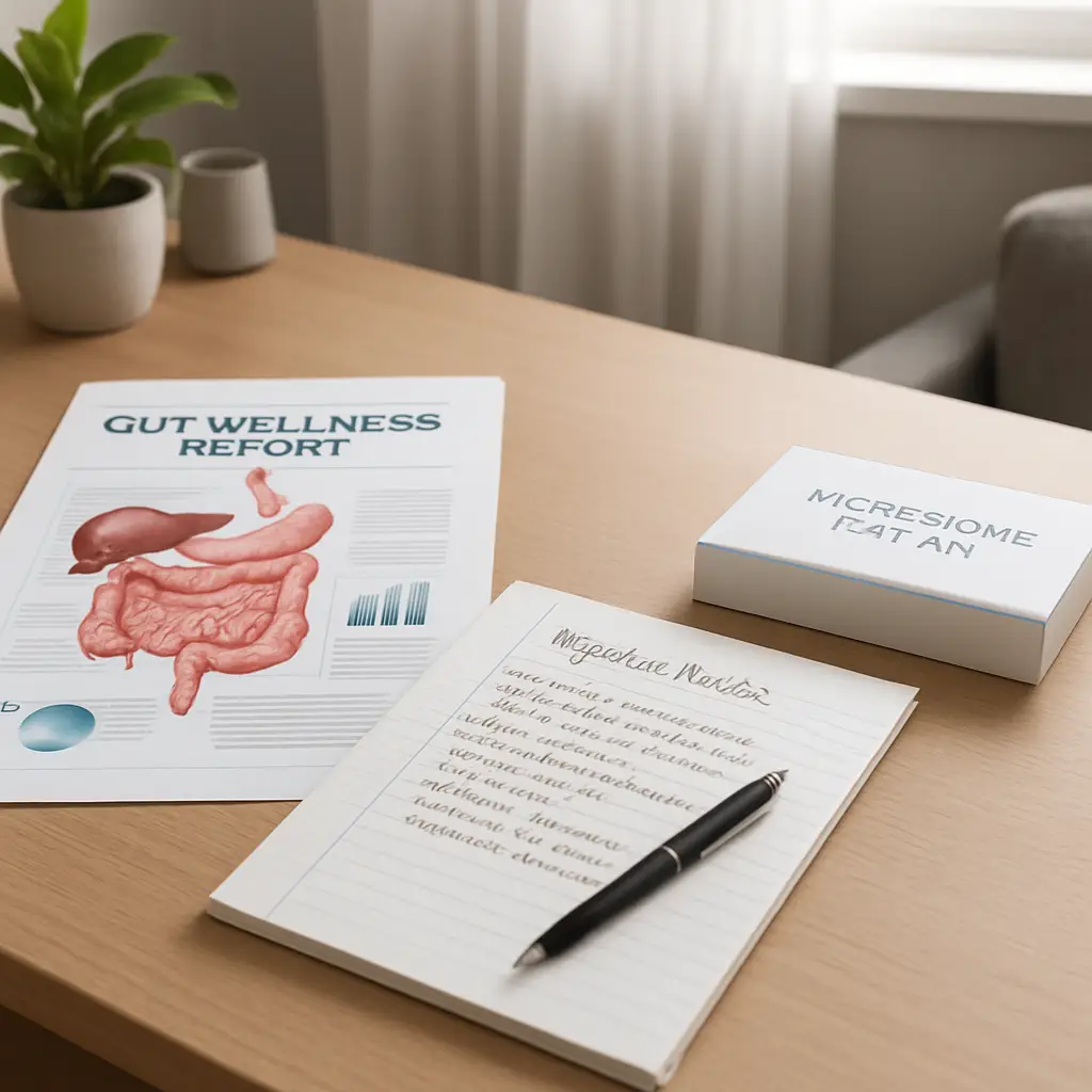 Digestive health test overview with gut microbiome report notes