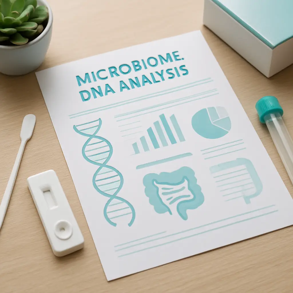 Sequencing technology page showing microbiome DNA analysis and gut health report education