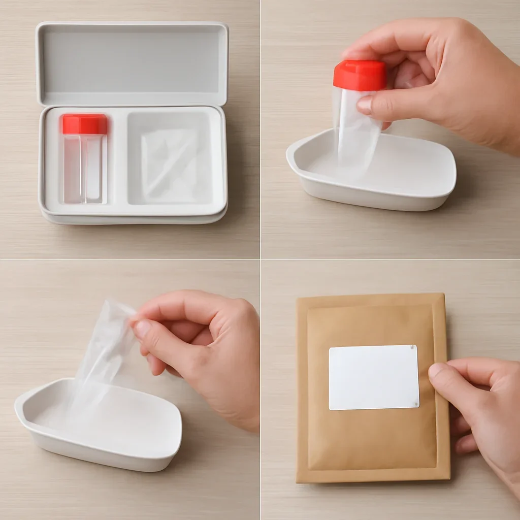 At-home sample collection and return steps for stool microbiome test
